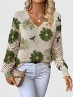Women's Cardigan | Floral Knit Pattern, Airy Sleeve Weave, V-Neckline 9