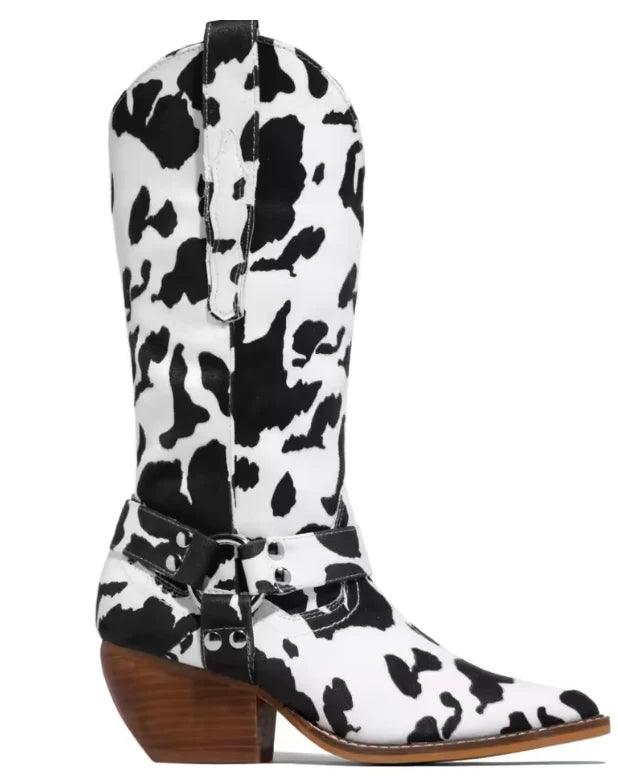 Women's Cowboy Boots | Cow-Print, Pointed Toe, Block Heel 3