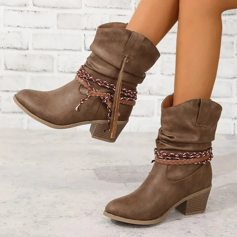 Women's Cowgirl Boots | Leather Look, Water-Resistant, Block Heel 1