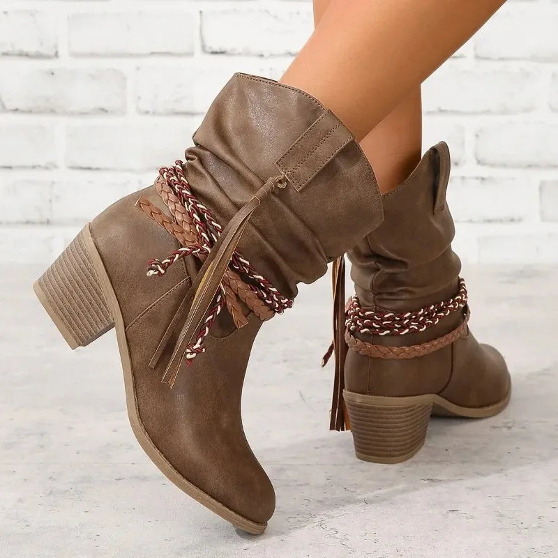 Women's Cowgirl Boots | Leather Look, Water-Resistant, Block Heel 2