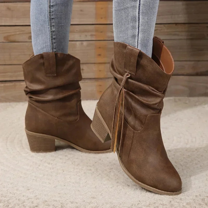 Women's Cowgirl Boots | Leather Look, Water-Resistant, Block Heel 3