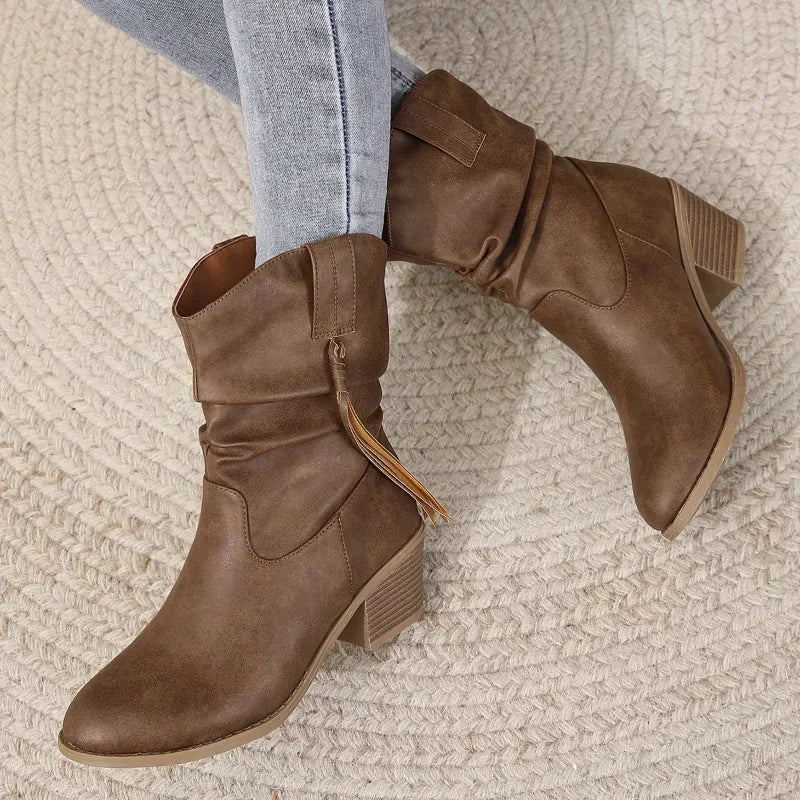Women's Cowgirl Boots | Leather Look, Water-Resistant, Block Heel 5