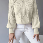 Women's Cropped Jumper | Cable-Knit, Lantern Sleeves, Relaxed Fit 0