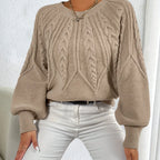 Women's Cropped Jumper | Cable-Knit, Lantern Sleeves, Relaxed Fit 1
