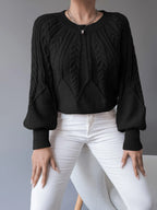 Women's Cropped Jumper | Cable-Knit, Lantern Sleeves, Relaxed Fit 3