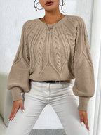 Women's Cropped Jumper | Cable-Knit, Lantern Sleeves, Relaxed Fit 4