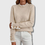 Women's Elegant Jumper | Lace Details, Decorative Buttons, Ribbed Cuffs 0