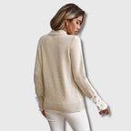 Women's Elegant Jumper | Lace Details, Decorative Buttons, Ribbed Cuffs 1