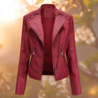 Women's Fitted Biker Jacket | Quilted Shoulders, Asymmetric Zip, Laced Detail 4