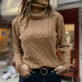 Women's Fitted Cable Knit Sweatshirt | Turtleneck, Ribbed Cuffs, Long Sleeves 0