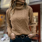 Women's Fitted Cable Knit Sweatshirt | Turtleneck, Ribbed Cuffs, Long Sleeves 1