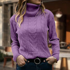 Women's Fitted Cable Knit Sweatshirt | Turtleneck, Ribbed Cuffs, Long Sleeves 5