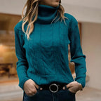 Women's Fitted Cable Knit Sweatshirt | Turtleneck, Ribbed Cuffs, Long Sleeves 6