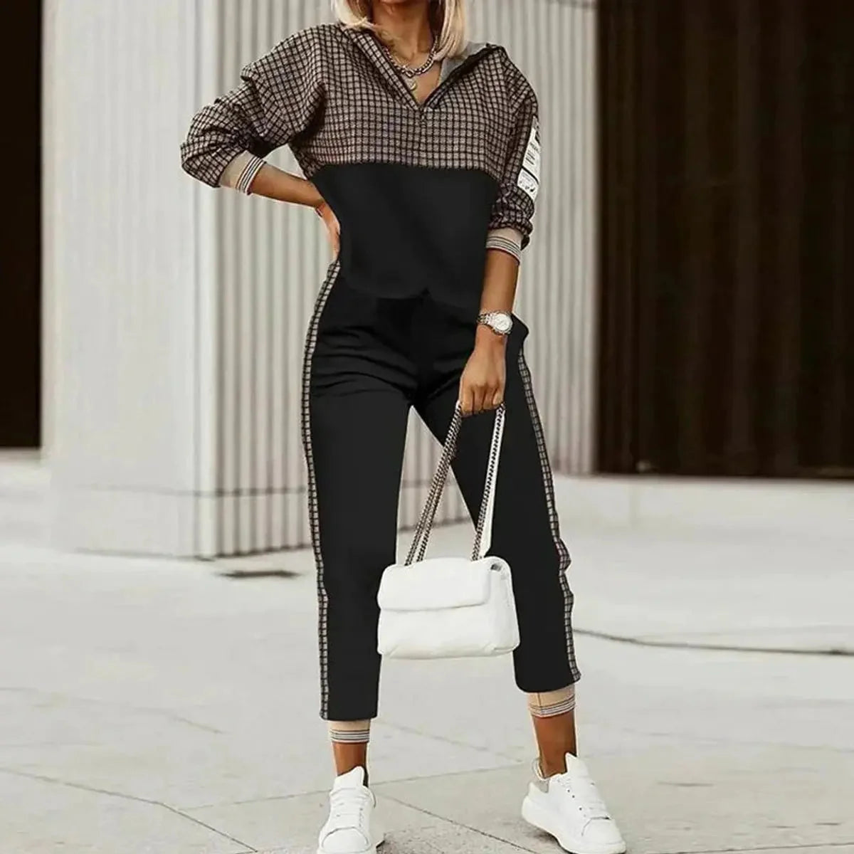 Women's Jogger Set | Half-Zip Top, Patterned Two-Piece Athleisure 0