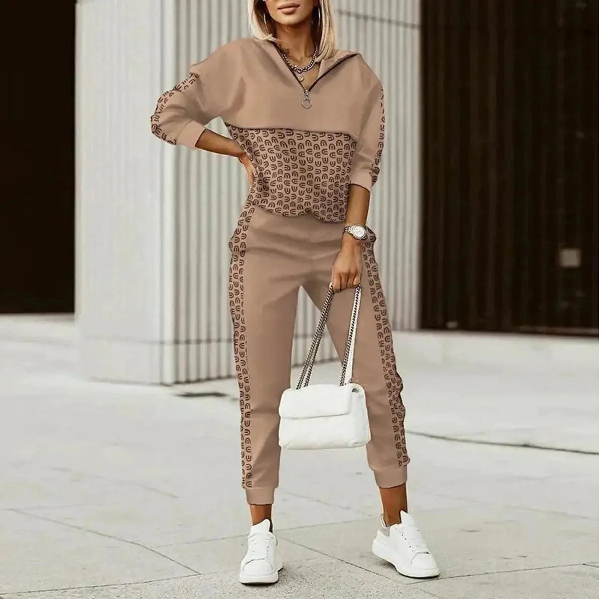 Women's Jogger Set | Half-Zip Top, Patterned Two-Piece Athleisure 1