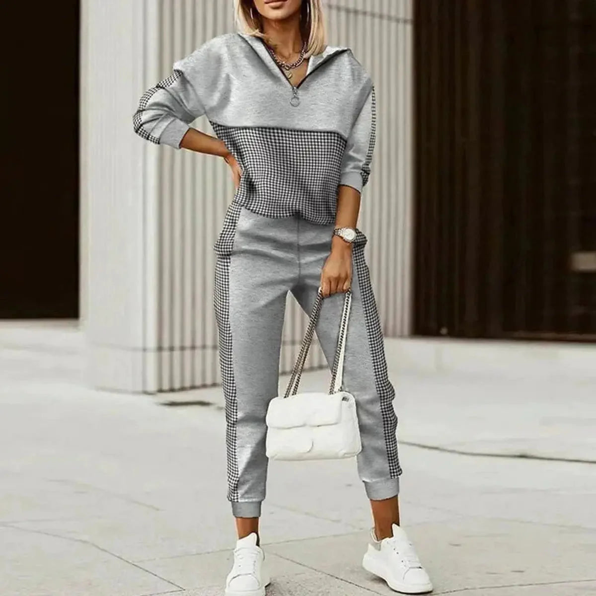 Women's Jogger Set | Half-Zip Top, Patterned Two-Piece Athleisure 2