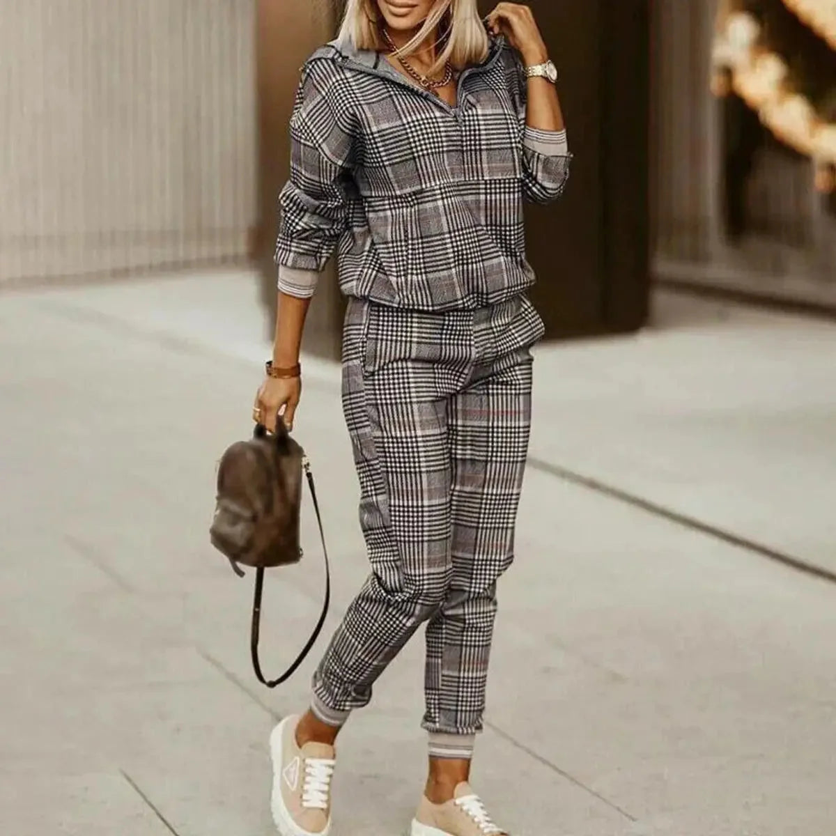 Women's Jogger Set | Half-Zip Top, Patterned Two-Piece Athleisure 3