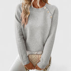 Women's Jumper | Asymmetric Cut, Decorative Buttons, Elegant Design 6