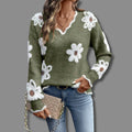 Women's Jumper | Elegant V-Neck, Floral Design, Soft Fabric 0