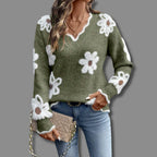 Women's Jumper | Elegant V-Neck, Floral Design, Soft Fabric 0
