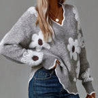 Women's Jumper | Elegant V-Neck, Floral Design, Soft Fabric 1