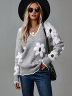 Women's Jumper | Elegant V-Neck, Floral Design, Soft Fabric 3