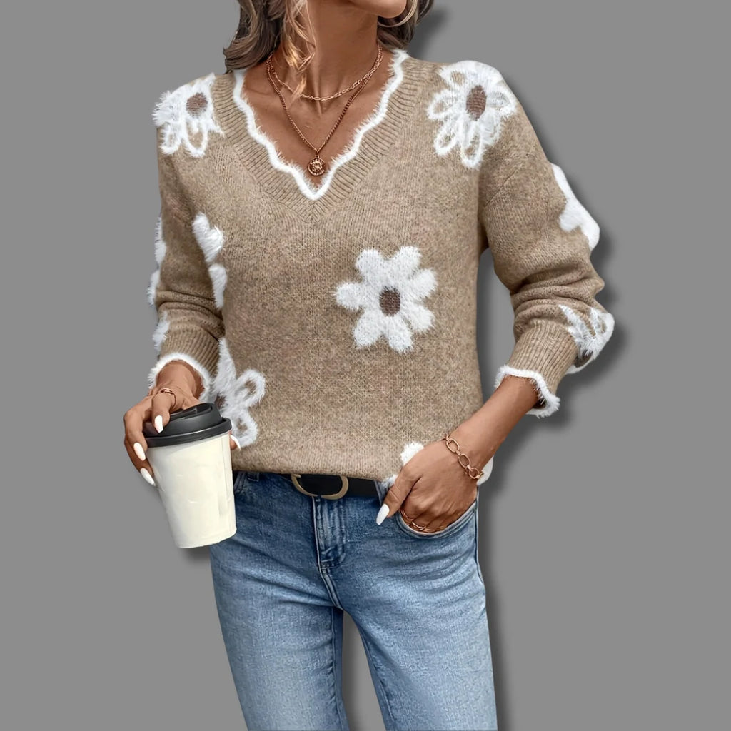 Women's Jumper | Elegant V-Neck, Floral Design, Soft Fabric 4