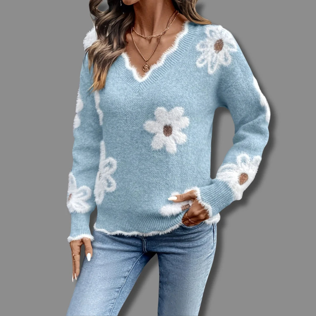 Women's Jumper | Elegant V-Neck, Floral Design, Soft Fabric 6