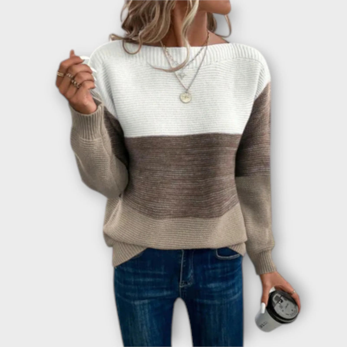 Women's Jumper | Three-Colour Patchwork, Soft Knit, Relaxed Fit 0