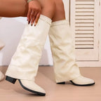 Women's Knee High Boots | Slouchy Shaft, Rounded Toe, Low Heel, Black 2