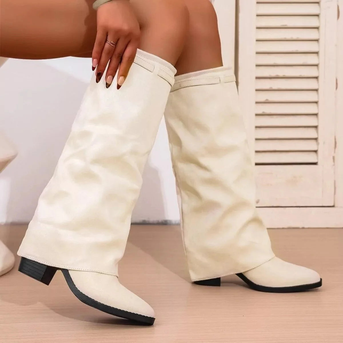 Women's Knee High Boots | Slouchy Shaft, Rounded Toe, Low Heel, Black 2
