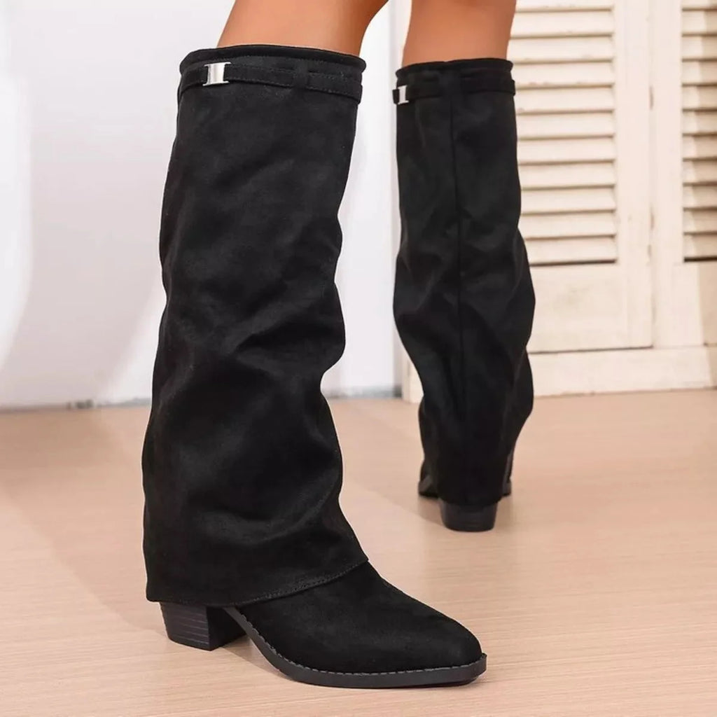 Women's Knee High Boots | Slouchy Shaft, Rounded Toe, Low Heel, Black 3