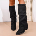 Women's Knee High Boots | Slouchy Shaft, Rounded Toe, Low Heel, Black 5