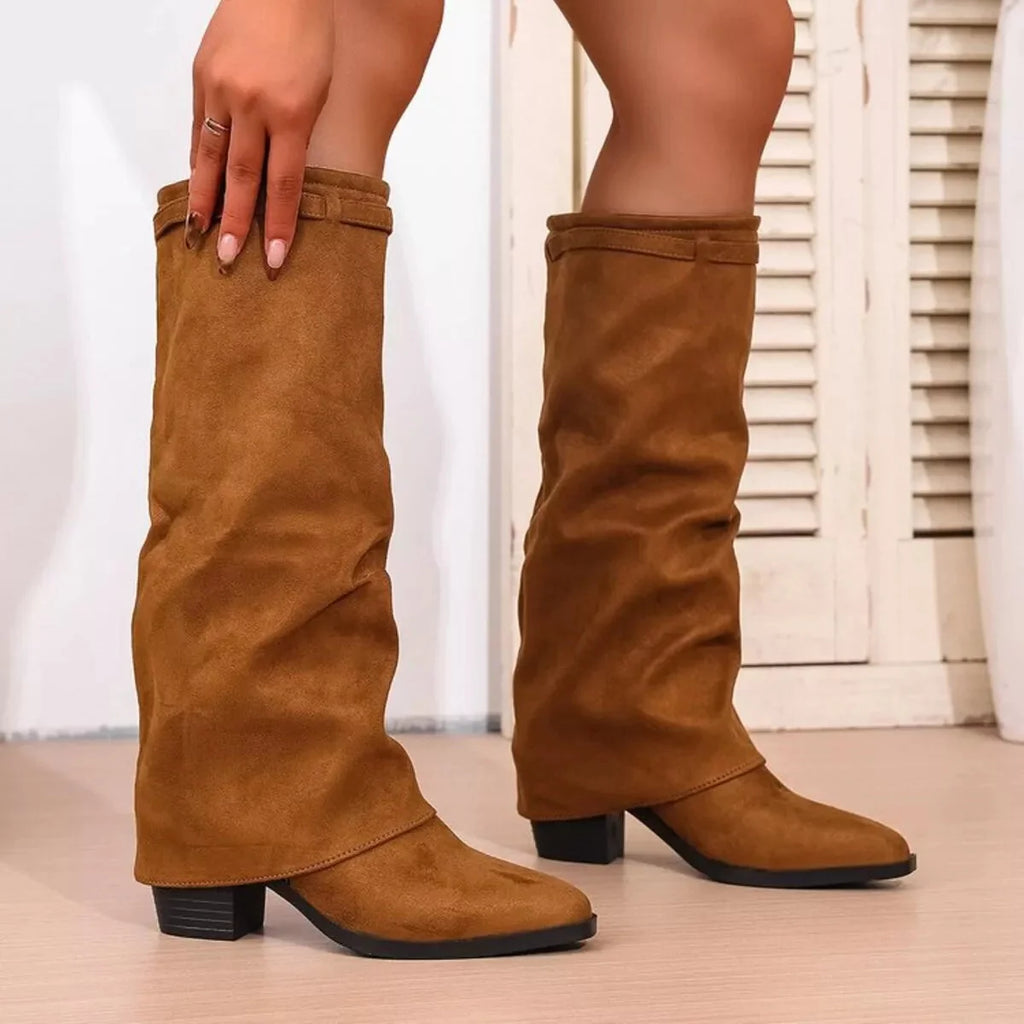 Women's Knee High Boots | Slouchy Shaft, Rounded Toe, Low Heel, Black 6