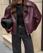 Women's Leather Biker Jacket | Cropped, Matte Finish, Notched Collar 1