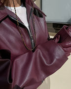 Women's Leather Biker Jacket | Cropped, Matte Finish, Notched Collar 4