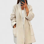 Women's Long Cardigan | Comfortable Knit, Ribbed Design, Functional Pockets 0