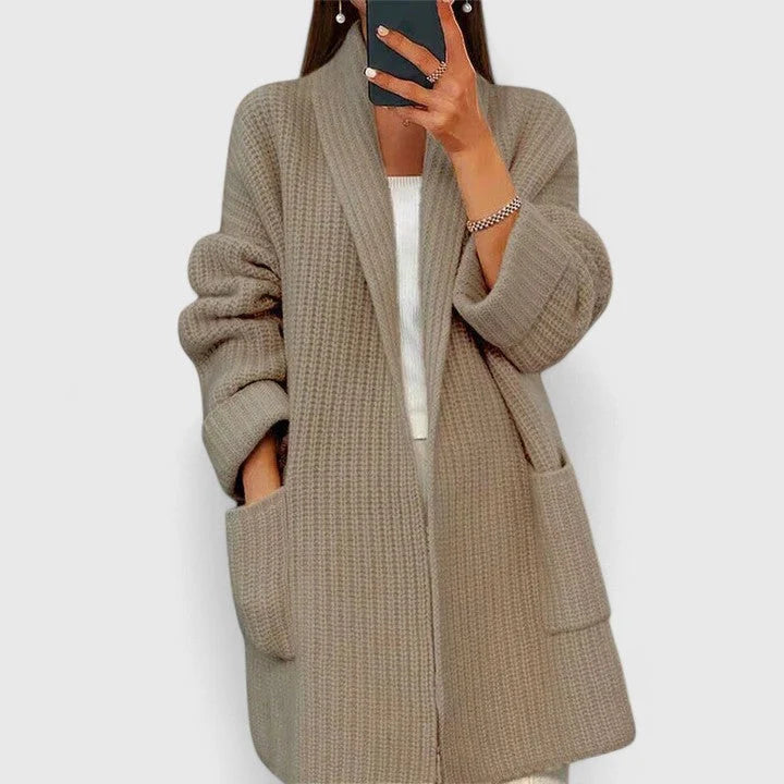 Women's Long Cardigan | Comfortable Knit, Ribbed Design, Functional Pockets 1