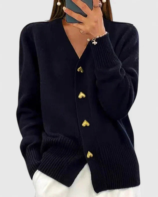 Women's Long Cardigan | Elegant Heart Button Accents, Soft Drape, Classic Fit 1