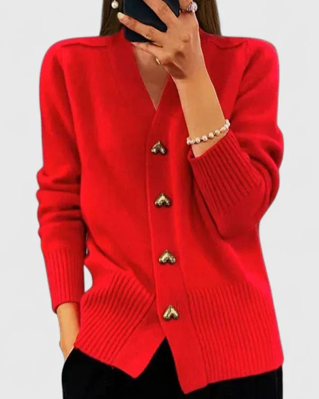 Women's Long Cardigan | Elegant Heart Button Accents, Soft Drape, Classic Fit 4