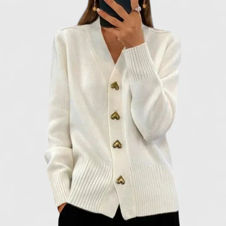 Women's Long Cardigan | Elegant Heart Button Accents, Soft Drape, Classic Fit 5