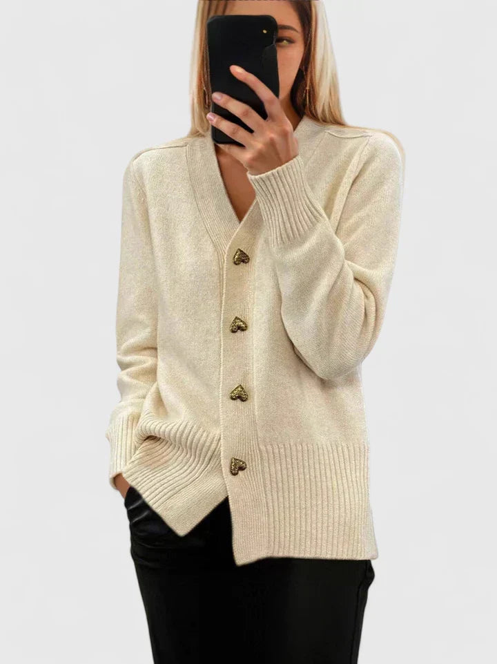 Women's Long Cardigan | Elegant Heart Button Accents, Soft Drape, Classic Fit 6