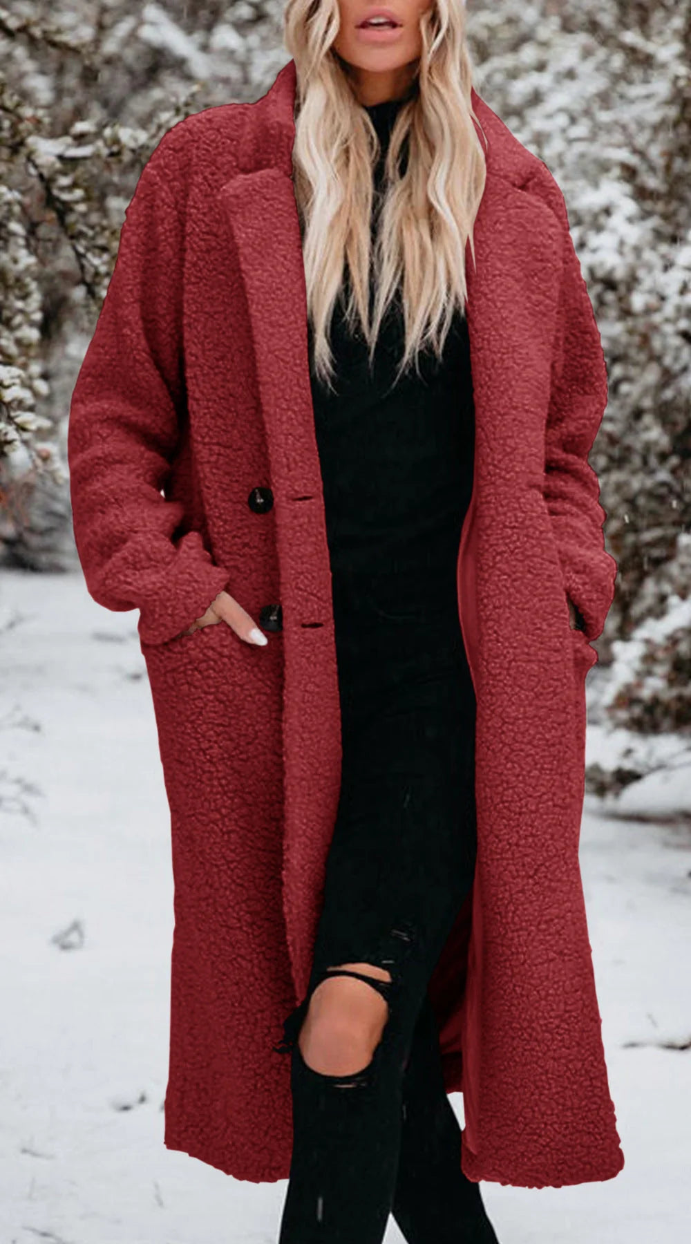 Women's Long Teddy Coat | Soft Texture, Knee-Length, Relaxed Fit 2