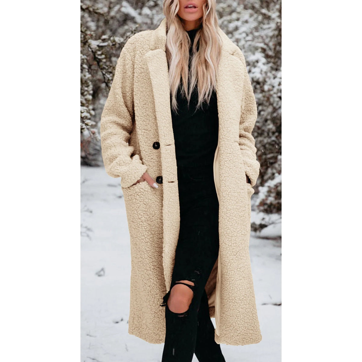 Women's Long Teddy Coat | Soft Texture, Knee-Length, Relaxed Fit 5