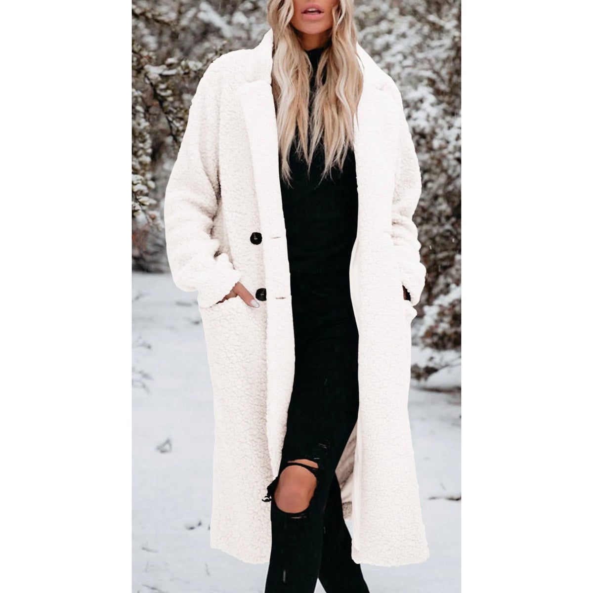 Women's Long Teddy Coat | Soft Texture, Knee-Length, Relaxed Fit 7