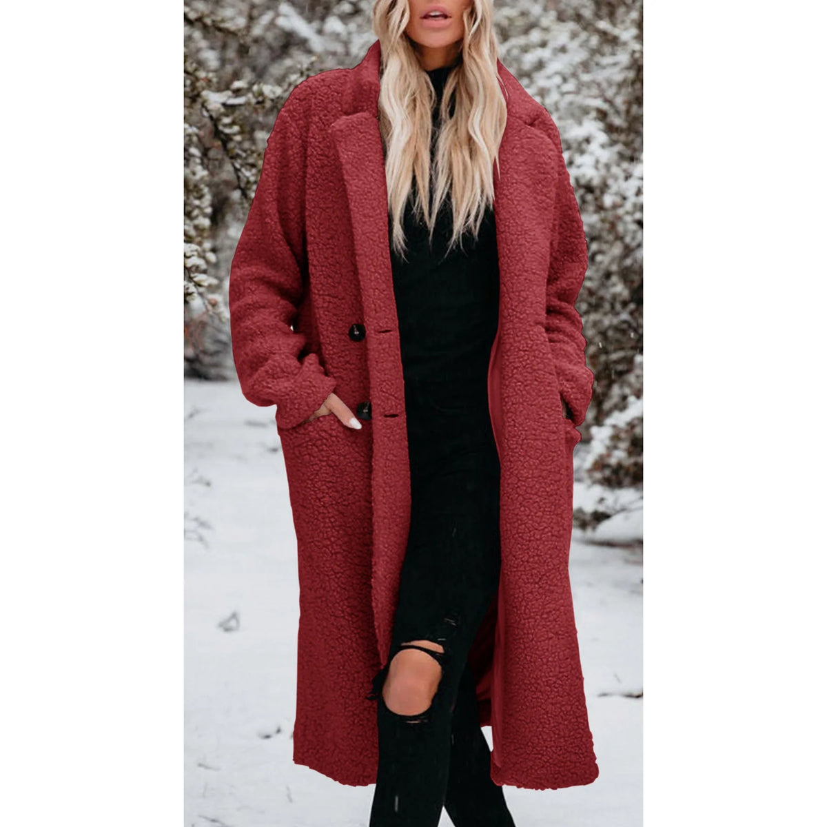 Women's Long Teddy Coat | Soft Texture, Knee-Length, Relaxed Fit 8