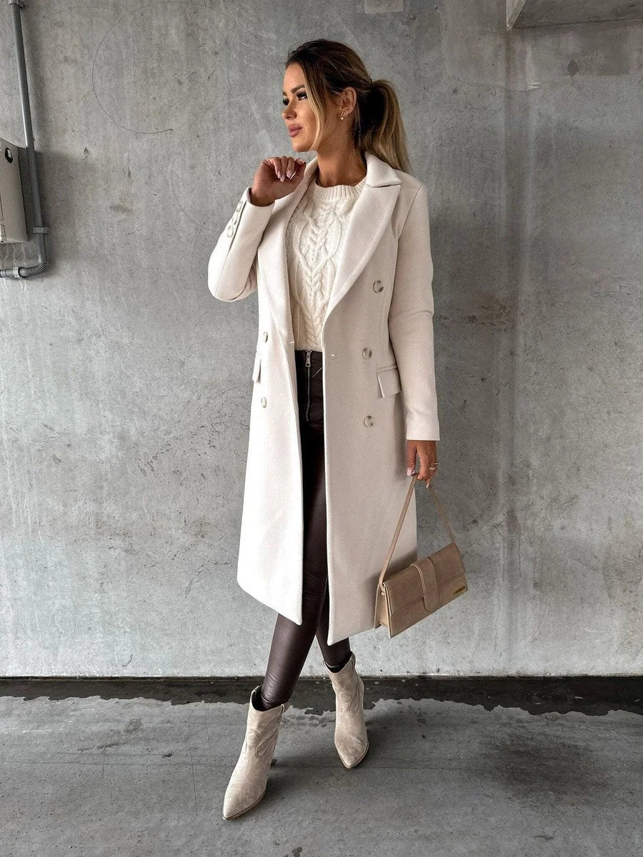 Women's Longline Coat | Double-Breasted, Knee-Length, Perfect for Winter 0