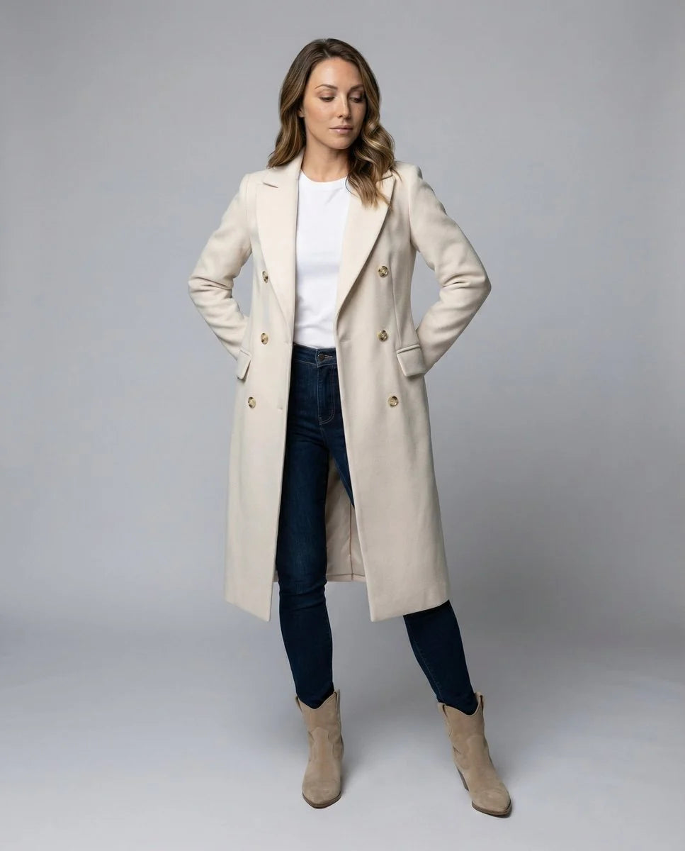 Women's Longline Coat | Double-Breasted, Knee-Length, Perfect for Winter 3