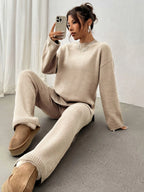 Women's Loungewear Set | Knitted Mock Neck Jumper and Wide-Leg Trousers 0