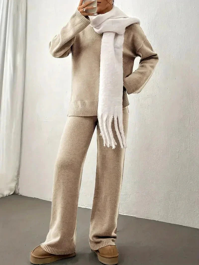 Women's Loungewear Set | Knitted Mock Neck Jumper and Wide-Leg Trousers 1